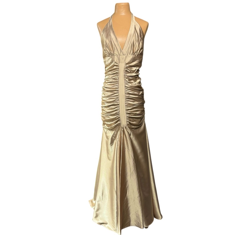 Jessica McClintock, Vintage Halter Champagne Maxi Gown